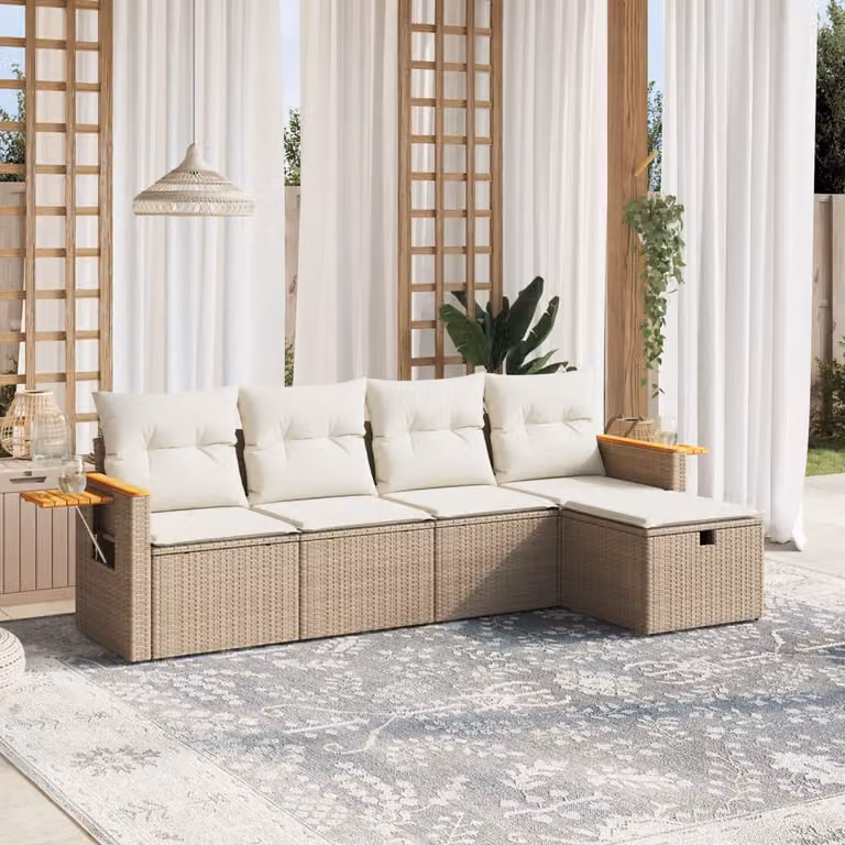 vidaXL Set Divano da Giardino a L 5 pz con Cuscini Beige e Struttura in Metallo
