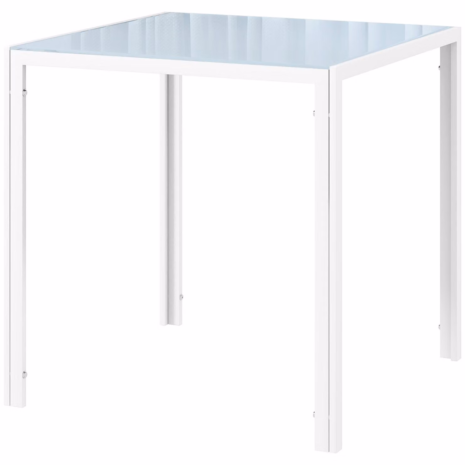 Tavolo quadrato in vetro con struttura in metallo | Colore: bianco | Dimensioni: 75x75x75 cm