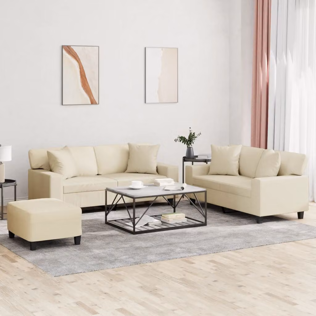 vidaXL Set di Divani 3 Pezzi in Similpelle Beige con Cuscini e Struttura Imbottita