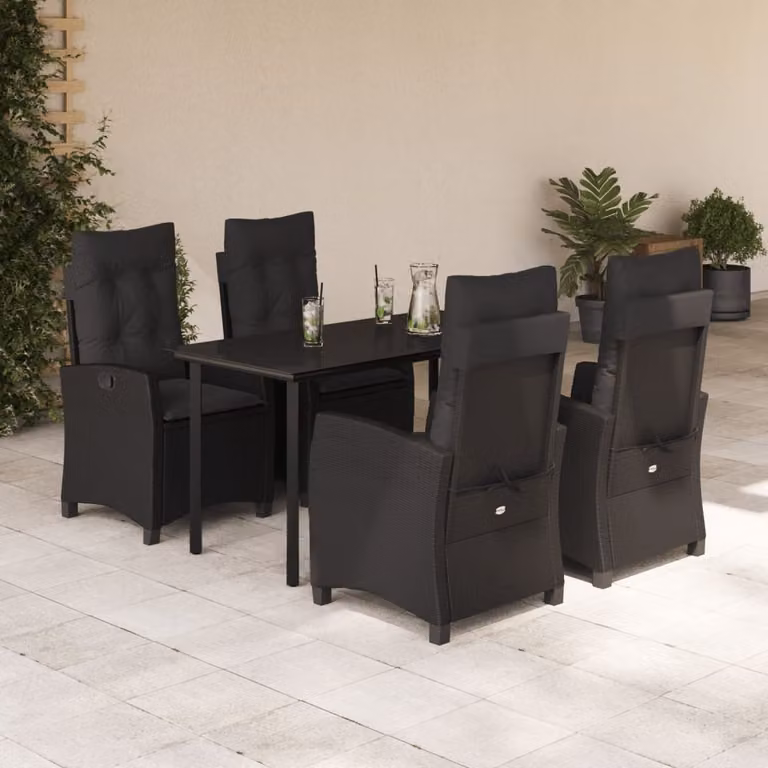 Maison Exclusive - Set da Pranzo da Giardino 5 pz Nero con Cuscini in Polyrattan
