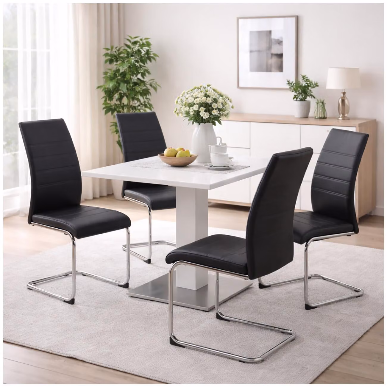 Sedia da pranzo SallyC in Pelle finta, set da 4, nero