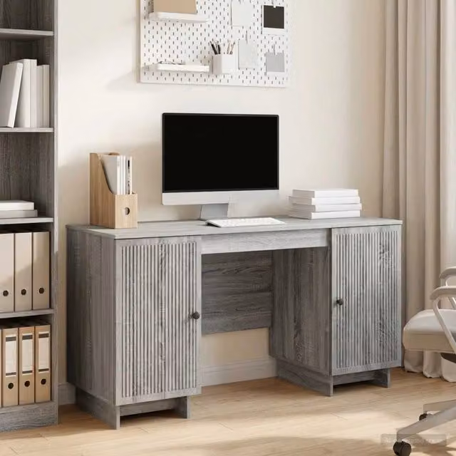 Scrivania moderna vidaXL grigia in legno MDF con finitura opaca L: 142,5 cm, P: 50 cm, H: 75 cm – 1