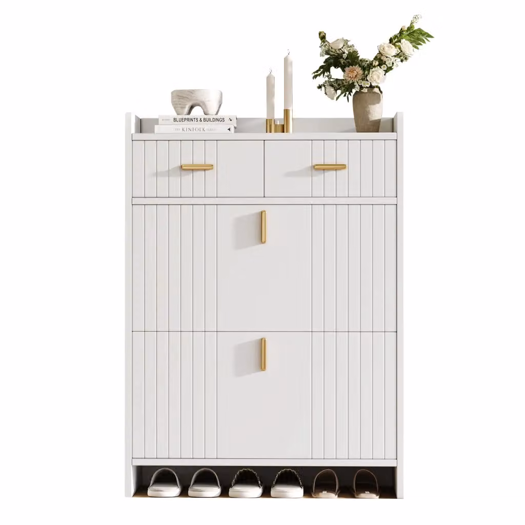 Scarpiera Minimal con Ante e Cassetto Bianca Slim L: 75 cm, P: 24 cm, H: 108,5 cm – 2