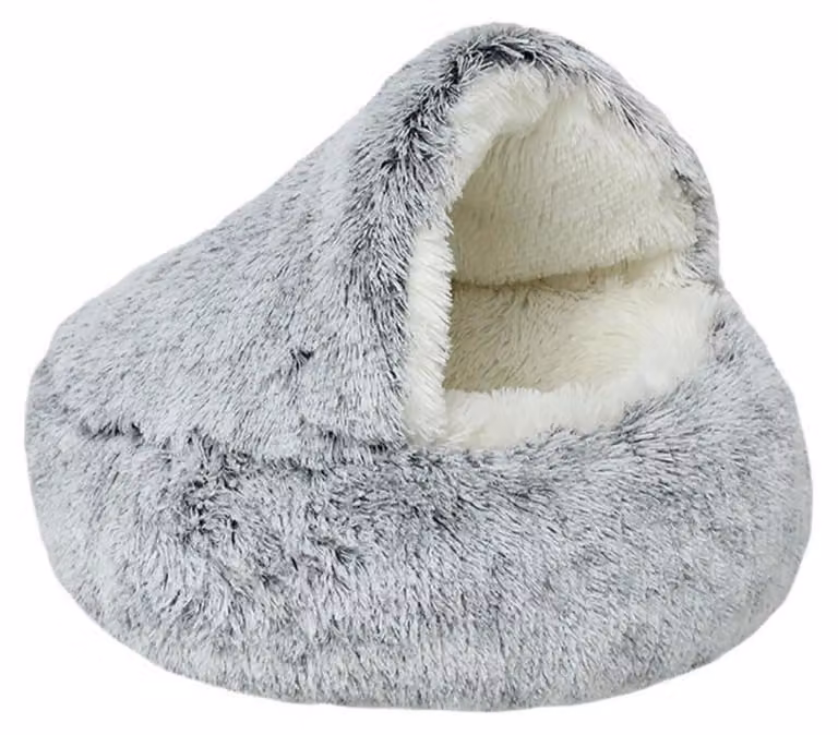 Cuccia rotonda per cani, in peluche e Pelle finta, morbida e accogliente, diametro 50 cm, colore grigio