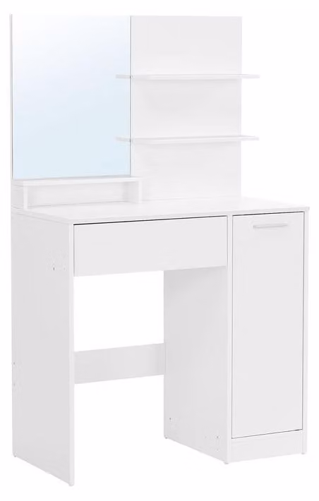 Comò da trucco con ripiani e cassetto, colore bianco, dimensioni 80 x 40 x 132 cm