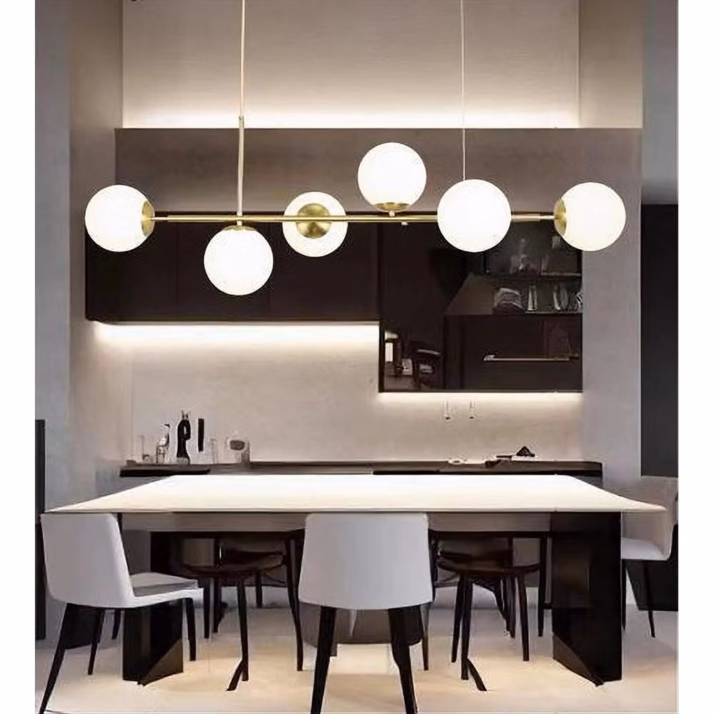 Lampadario a sospensione Trade Shop in oro con 6 sfere in vetro bianco e attacco G9 – 2