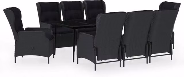 Set da pranzo da giardino Outsunny in acciaio verniciato antracite con piano in vetro, 9 pezzi