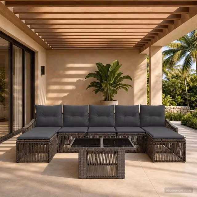 Set Divano da Giardino 8 pz Grigio e Grigio Scuro polyrattan 3437291