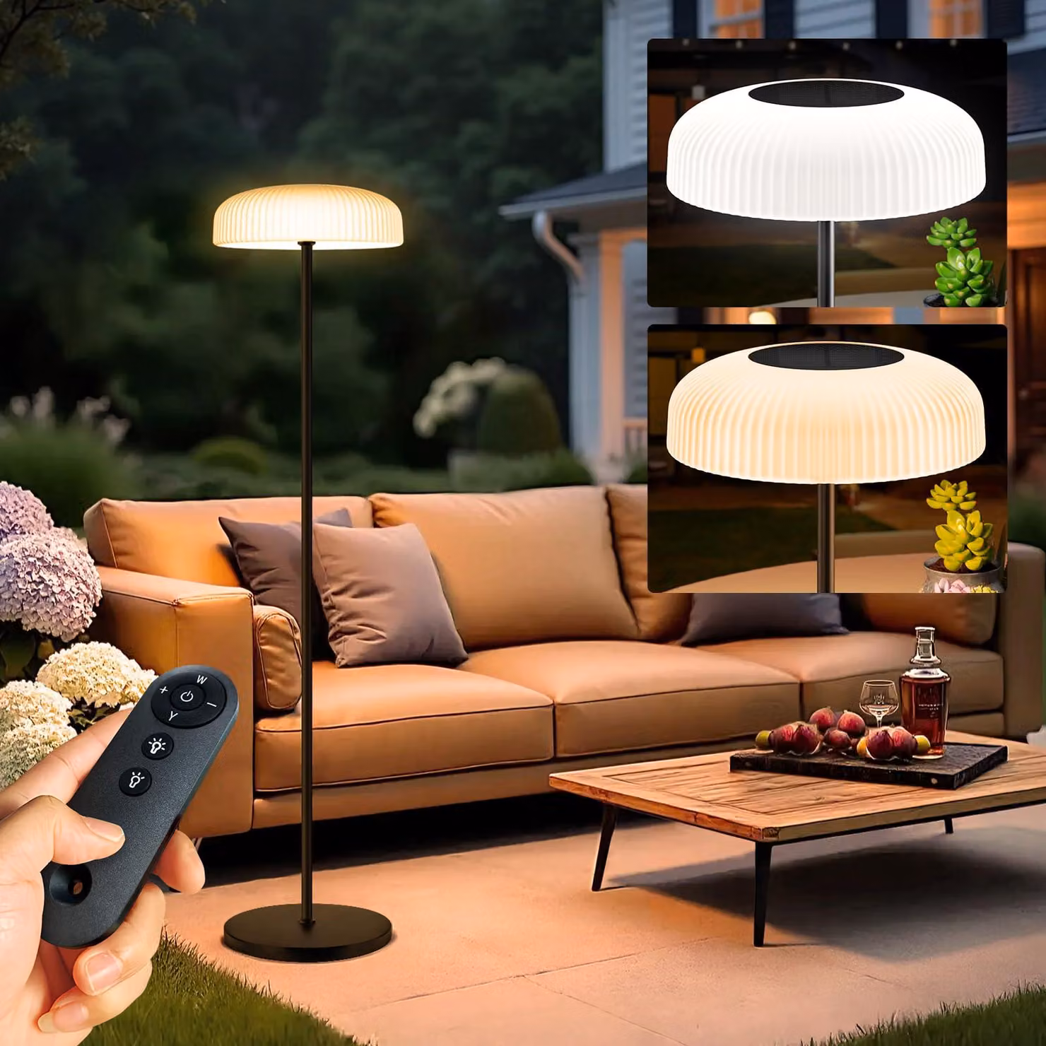 Lampada da pavimento solare, 150 cm, con porta USB-C, 80 LED, 400 lumen, grado di protezione IP65