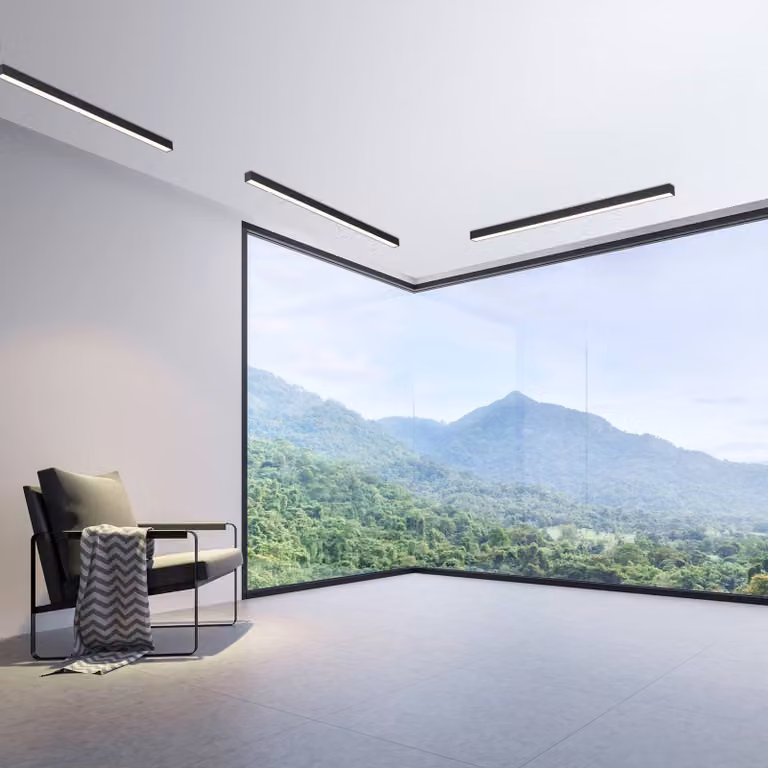 PURE Plafoniera a LED Lines Straight, dimmerabile, Nero, Soggiorno / Sala da pranzo, Alluminio, Moderno, Plafoniera LED