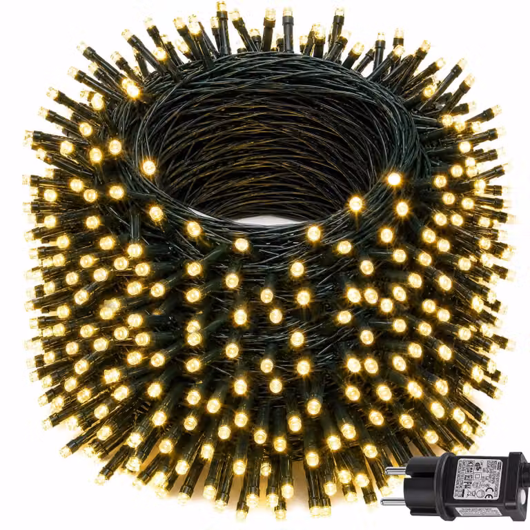 Catena luminosa con 1000 LED, lunghezza 25 metri, luce bianca calda, adatta per uso esterno