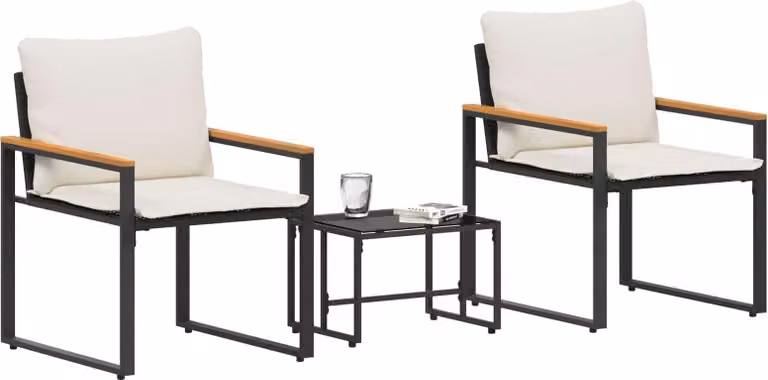 Set di Mobili con cuscino 3 pcs Nero e Bianco Crema Rattan