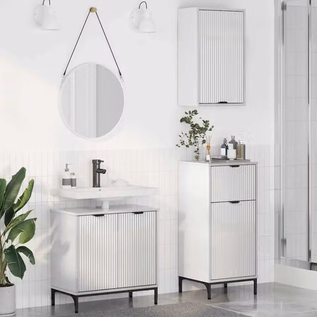 Set di mobili per il bagno 3 pz Bianco Lucido 39,5 x 36 x 88 cm 3393107