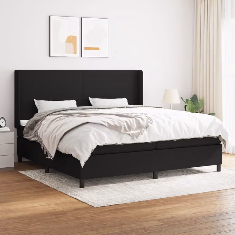 The Living Store Letto a molle con materasso nero 200x200 cm in tessuto