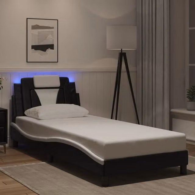 Giroletto Viana con LED senza Materasso Nero e Bianco 90x190 cm 3213992