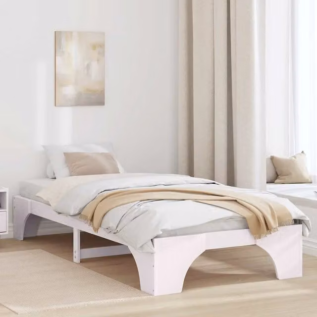 Letto singolo moderno in pino massello bianco con doghe fisse L: 190 cm, P: 75 cm