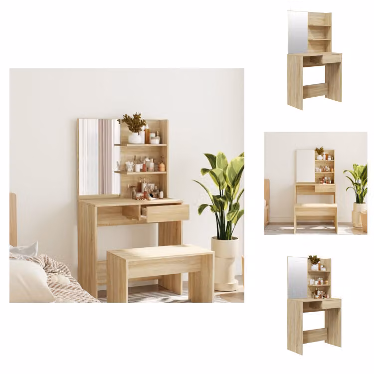 vidaXL Tavolino da toilette con specchio in rovere Sonoma 74,5x40x141 cm - Tavolini da toilette