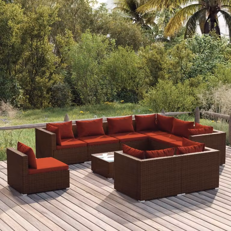 Maison Exclusive - Set da giardino da 10 pezzi con cuscini in polyrattan marrone