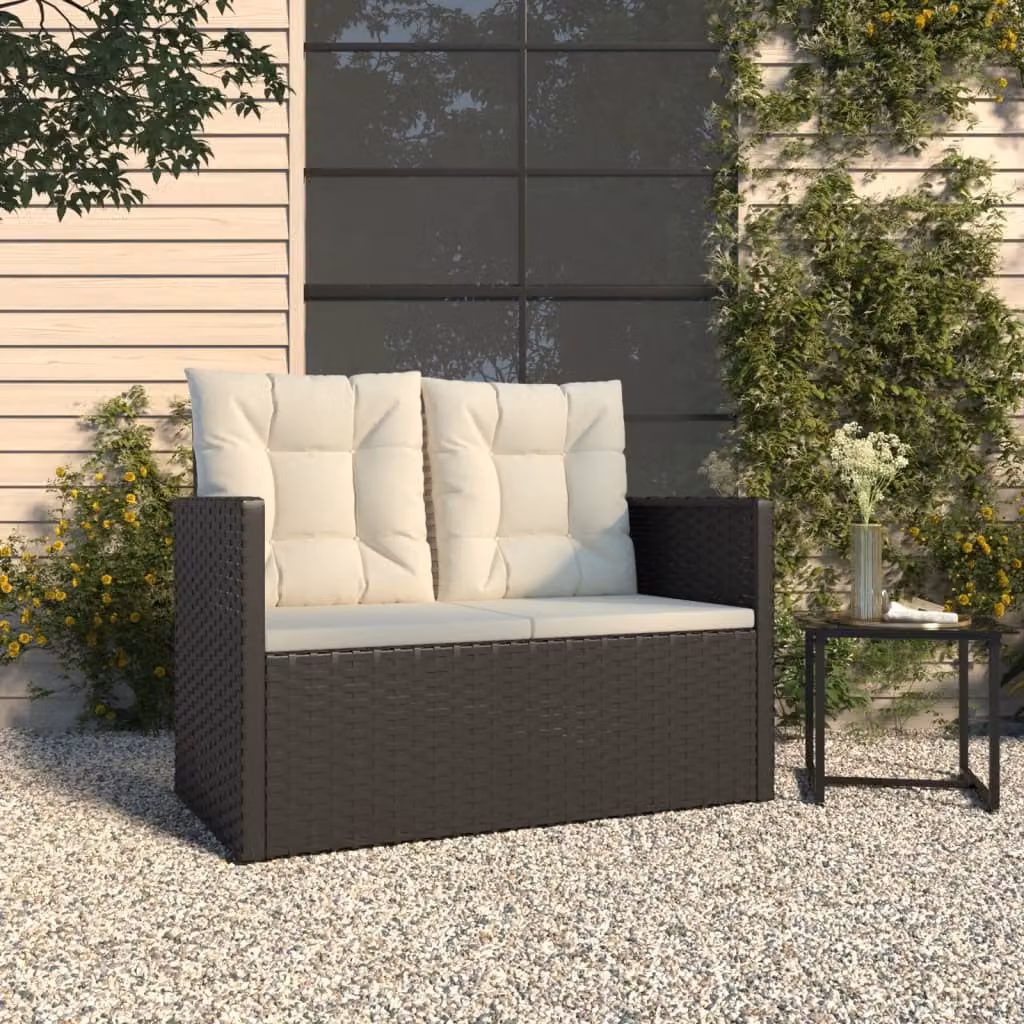 Panca da giardino vidaXL in rattan e metallo con cuscini nera L: 105 cm