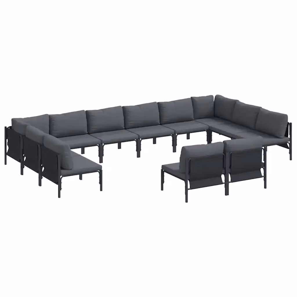 Set Divano da Giardino a L vidaXL 12 Pezzi con Tavolino e Cuscini Antracite e Nero in Acciaio Verniciato a Polvere – 2