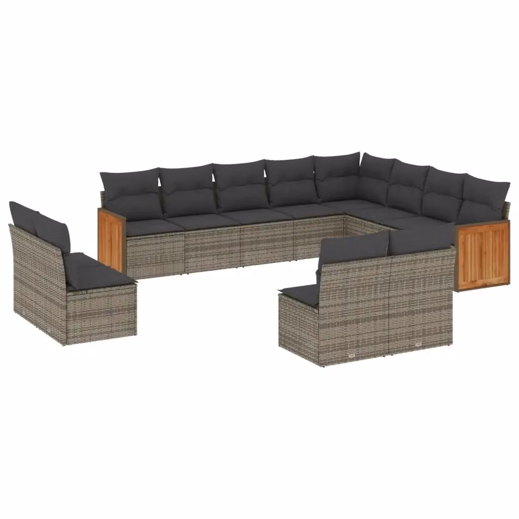 vidaXL Set di Divani da Giardino a L 12 pz in Polyrattan Grigio con Cuscini – 2