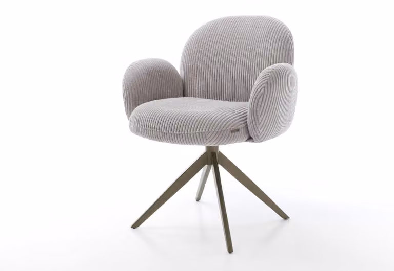 Sedia girevole DELIFE Nube-Flex con braccioli in corda grigio argento, base a croce larga, finitura effetto titanio, girevole a 360°, funzione oscillante, molle insacchettate