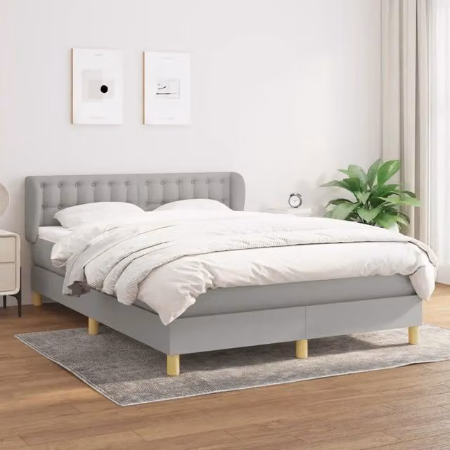 Letto Ibrido con Giroletto a Molle e Materasso vidaXL, Grigio Chiaro e Bianco, L/P/H: 140 x 190 x 88 cm