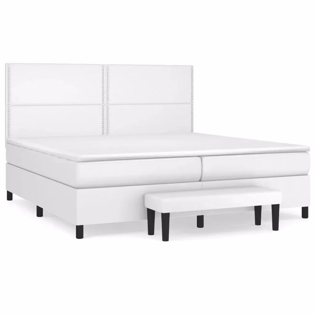 Letto matrimoniale con giroletto a molle e materasso ibrido vidaXL in similpelle bianco L/P/H: 200 x 200 x 31 cm – 2