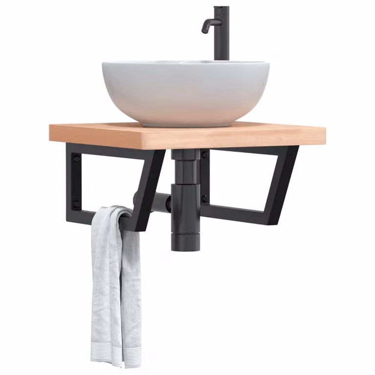 vidaXL Ripiano a Parete per Lavabo in Acciaio e Faggio Naturale, Nero e Marrone