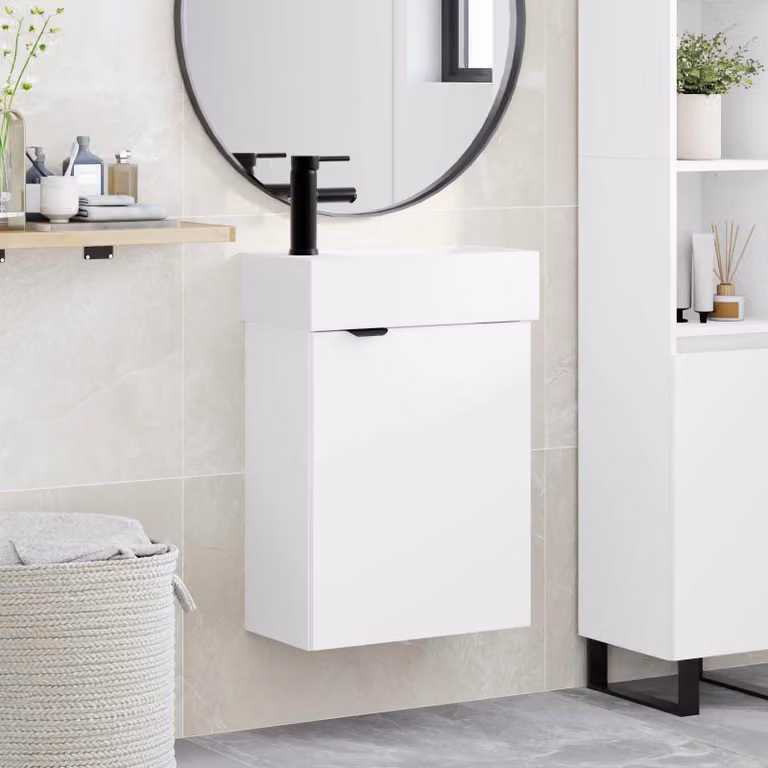 Mobile bagno moderno vidaXL con rubinetto Bianco L: 45,5 cm, P: 22,5 cm, H: 84 cm