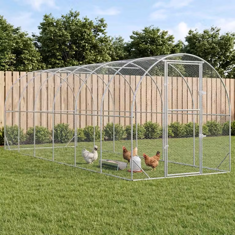 vidaXL Pollaio Argento 600 x 200 x 200 cm Acciaio zincato