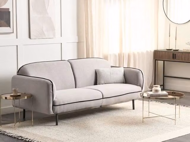Divano a 3 posti Beliani in tessuto bouclé bianco e grigio con gambe in metallo e stile Art Deco