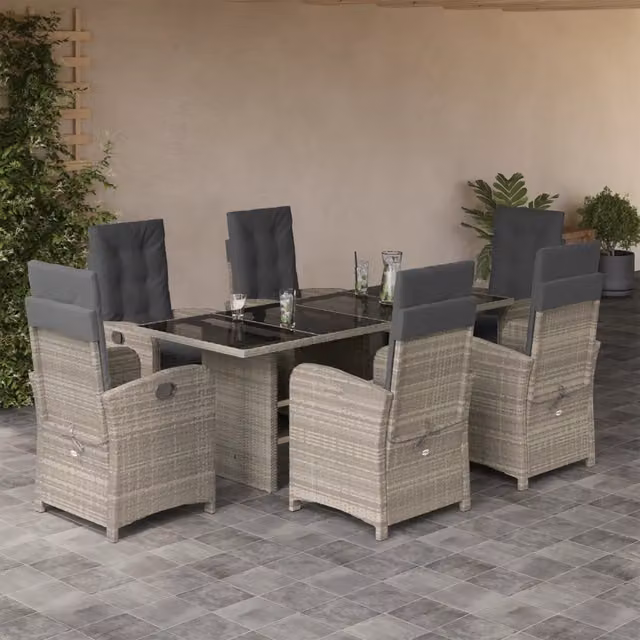 Set da pranzo da giardino vidaXL in polyrattan con piano in vetro, 7 pezzi, antracite – 1