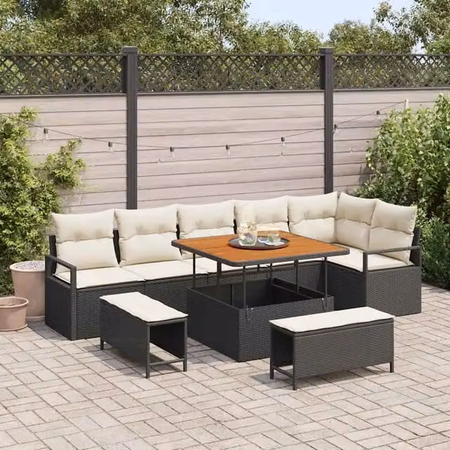 Set Divano da Giardino 9 pz Nero Poly Rattan 3362535