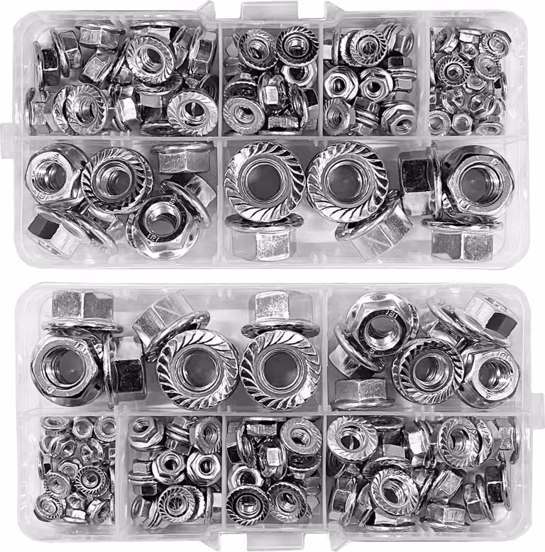 Set di 200 dadi esagonali flangiati (M3, M4, M5, M6, M8 e M10)