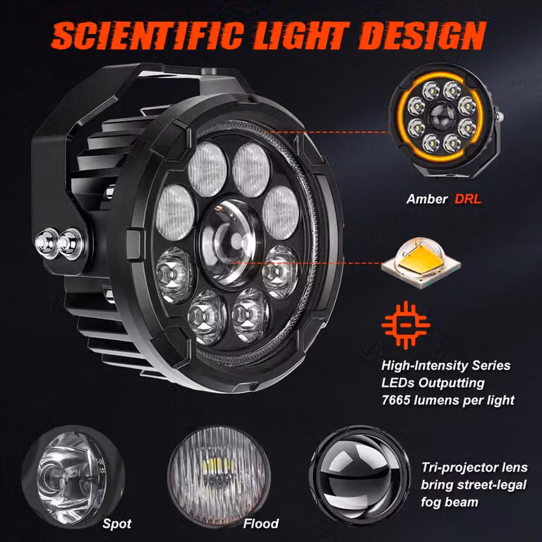Faro a LED da lavoro, 5 pollici, con luce alta/bassa, dotato di staffa - Temperatura di colore 6500K - Grado di protezione IP68 (impermeabile)