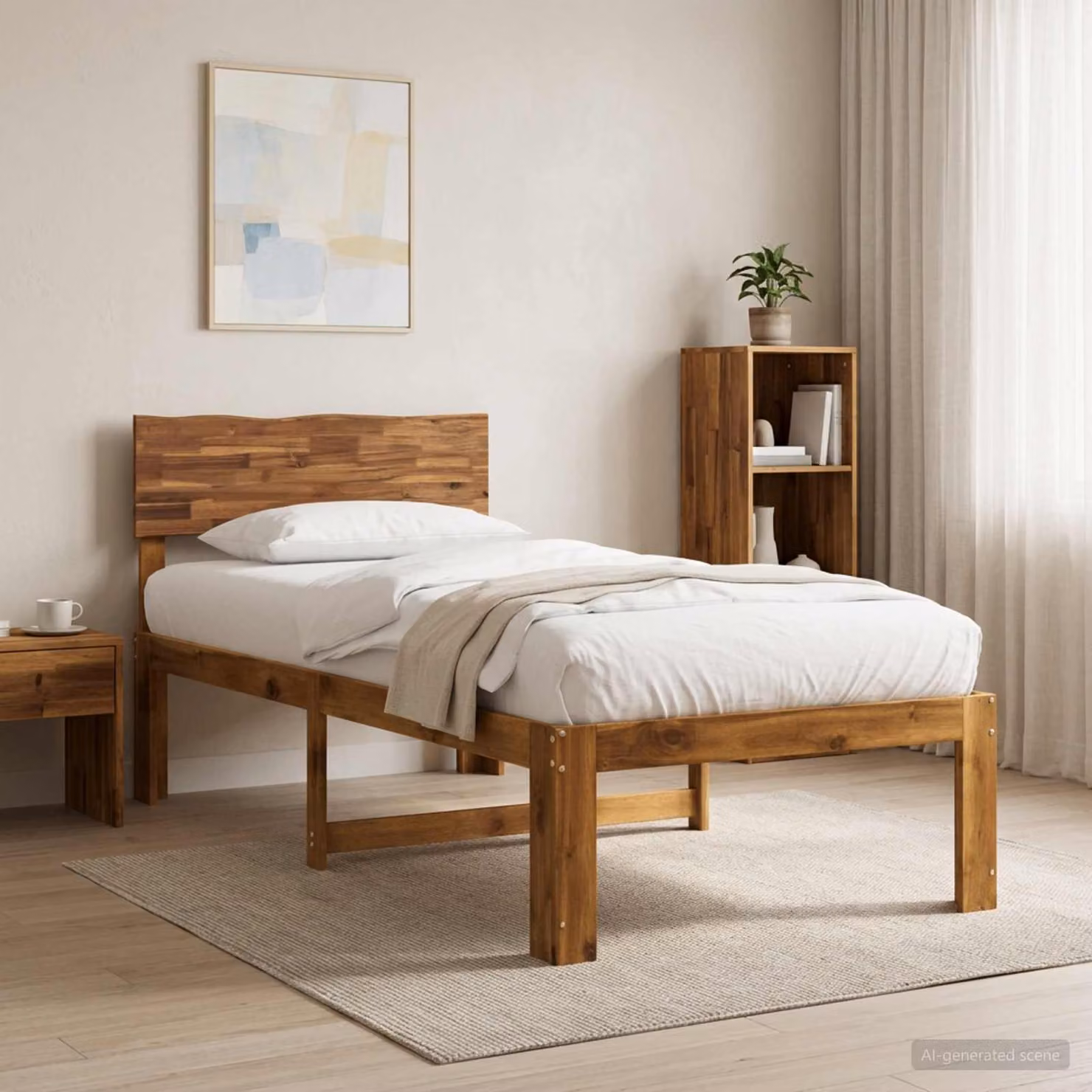 Letto Singolo con Testiera vidaXL ROSTOCK in Legno di Acacia Naturale L: 80 cm, P: 200 cm, H: 84 cm