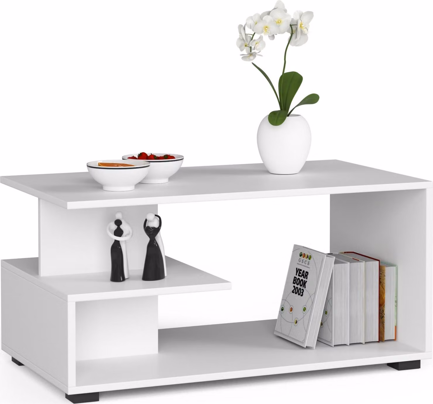 Tavolino, tavolino da caffè, tavolino ausiliario, colore bianco (larghezza: 90 cm x altezza: 44 cm x profondità: 50 cm)