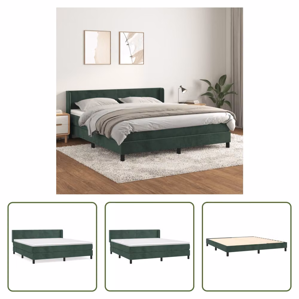 The Living Store Letto a molle con materasso verde scuro 180x200 cm in velluto