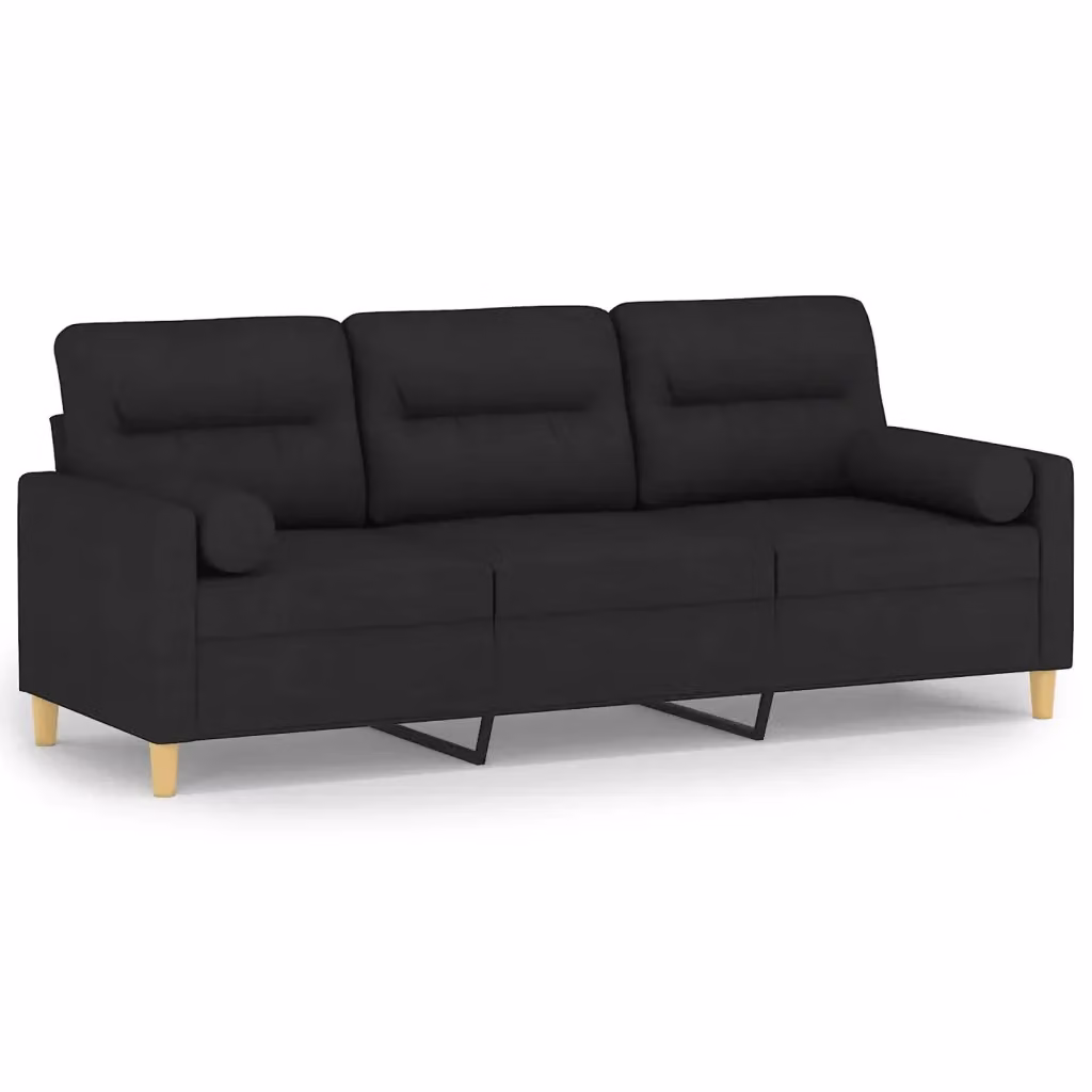 Divano a 3 posti moderno vidaXL in tessuto nero con cuscini e coperture rimovibili L: 198 cm, P: 80 cm, H: 77 cm – 2