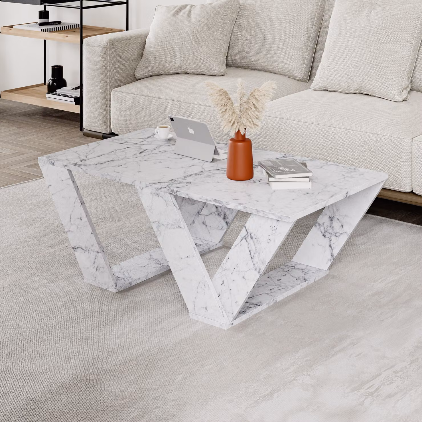 Skye Decor, Pipra - Carrara Marble, tavolino da salotto, marmo di Carrara, pannelli truciolari rivestiti al 100% in melamina, 110 x 60 x 40 cm