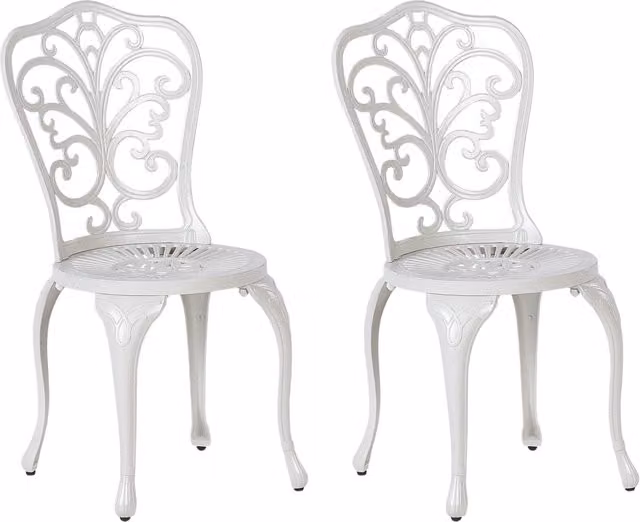 Set di 2 sedie da giardino Bistro Dining BELIANI in metallo bianco stile vintage senza braccioli
