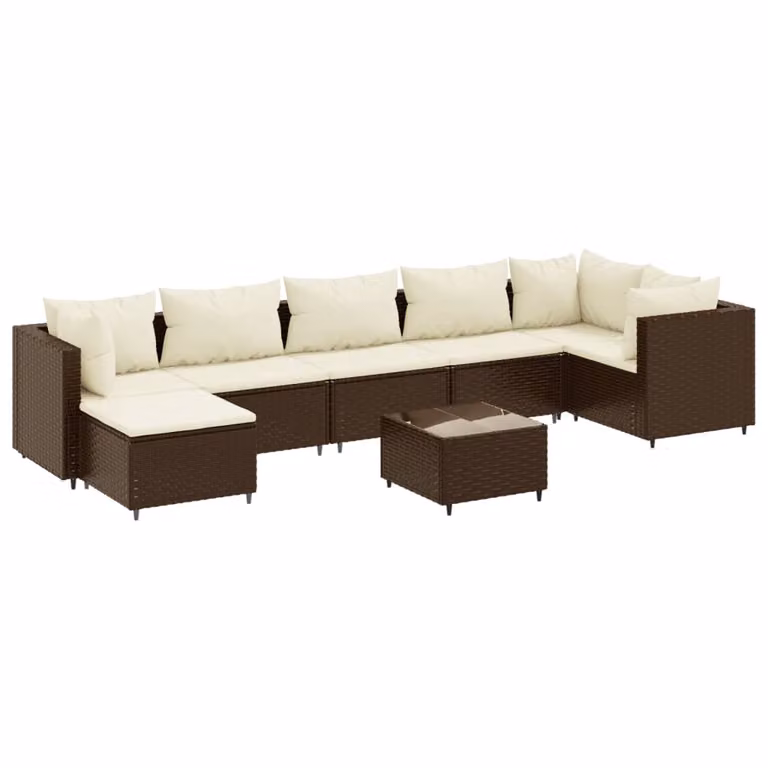 Set Divani da Giardino 8 pz con Cuscini in Polyrattan Marrone
