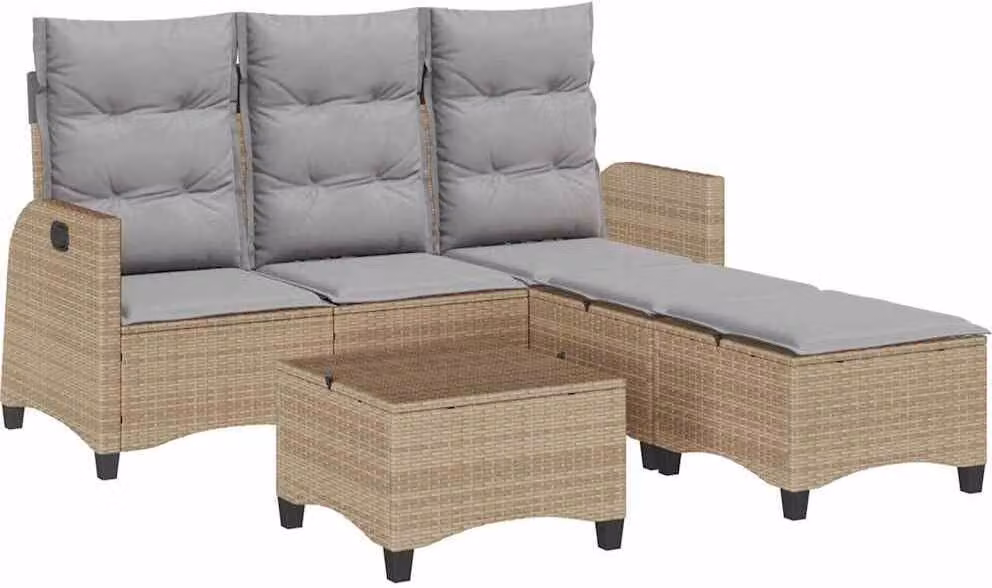 Set Divano da Giardino 3 pz con Cuscini a L Beige in Polyrattan