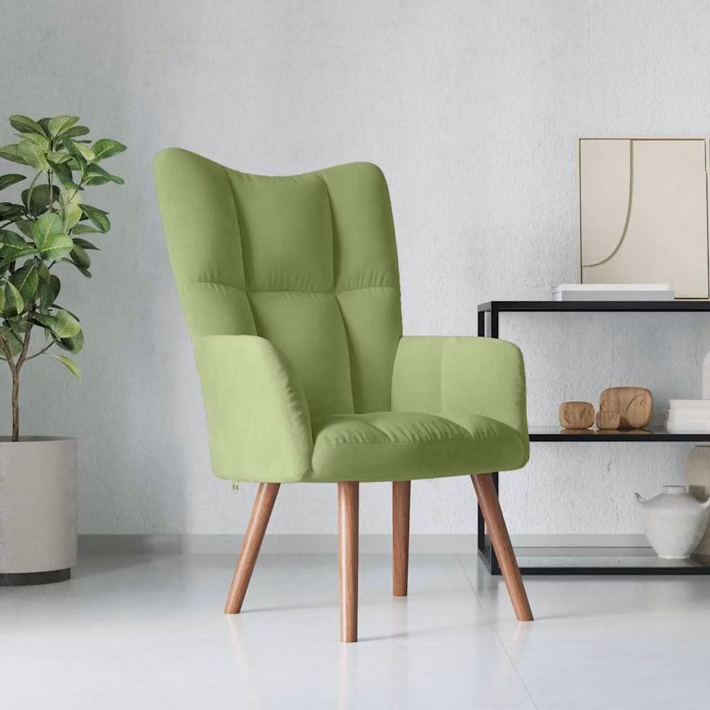 Sedia Relax vidaXL in Velluto Verde Chiaro con Braccioli e Struttura Moderna