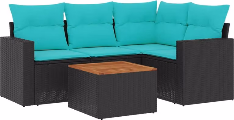 Set Divani da Giardino 5 pz con Cuscini Nero in Polyrattan