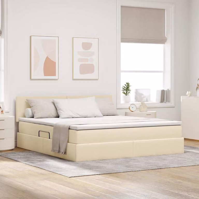 Letto con contenitore e materasso vidaXL beige con illuminazione LED L/P: 160 x 200 cm