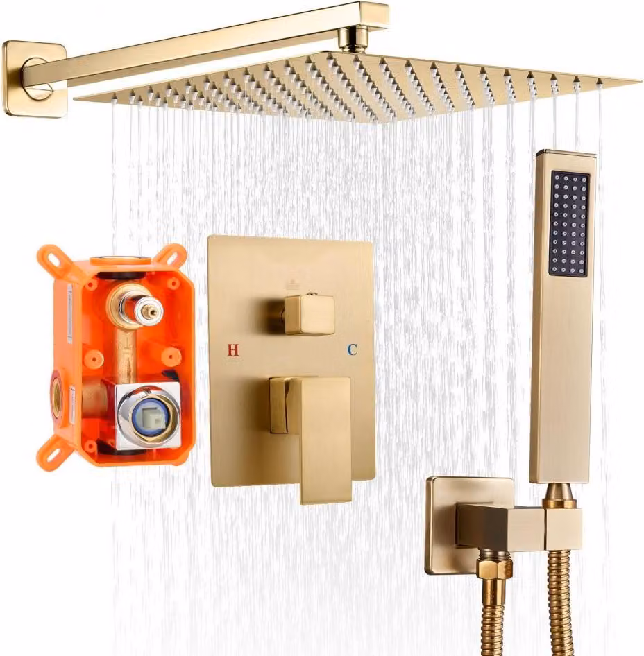 Set di miscelatori per doccia con soffione a pioggia quadrato da 305 mm - Set doccia oro spazzolato