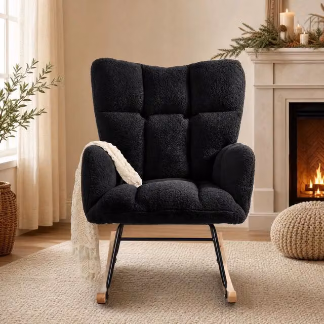 Sedia a Dondolo Moderna 69×89×101 cm con Struttura in Legno e Metallo, Poltrona Relax Multifunzione per Soggiorno, Camera e Ufficio