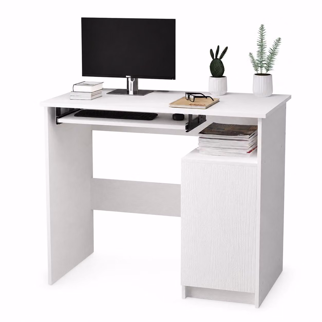 Moderna scrivania da computer bianca in stile loft con ripiano per tastiera